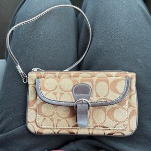 Coach Tan and Brown Signature Wristlet